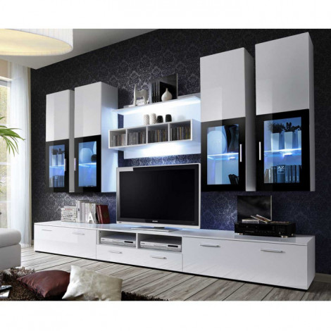 Meuble TV Mural Design "Lyra" 300cm Blanc|Meuble TV|Paris Prix