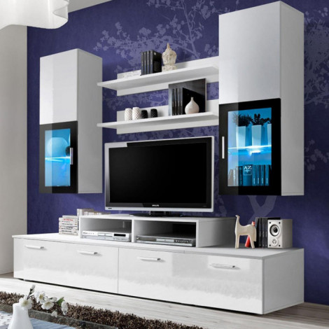 Meuble TV Mural Design "Mini" 200cm Blanc|Meuble TV|Paris Prix