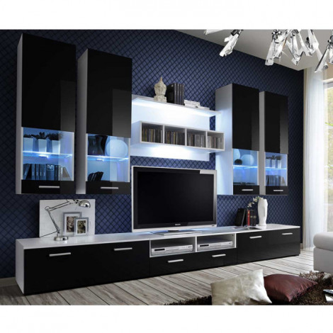 Meuble TV Mural Design "Dorade" 300cm Noir & Blanc|Meuble TV|Paris Prix