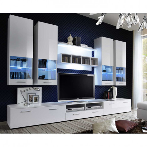 Meuble TV Mural Design "Dorade" 300cm Blanc|Meuble TV|Paris Prix