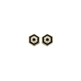 Boucles d'oreilles pour femme & fille, en plaqué or & émail noir - Paloma