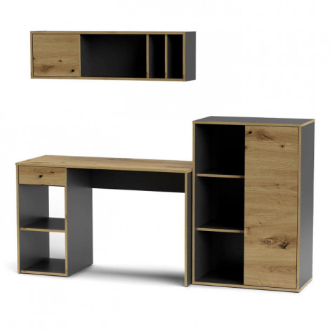 Ensemble de Bureau "Siri" 190cm Naturel & Gris|Bureau|Paris Prix