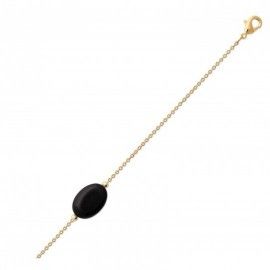 Bracelet pour femme en plaqué or & grande Agate noire - Silla