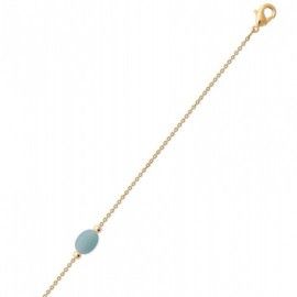 Bracelet pour femme en plaqué or & Amazonite bleue ovale - Damas