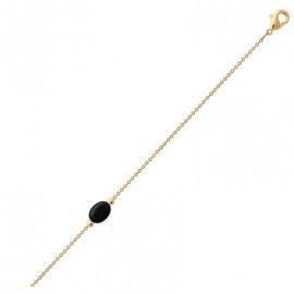 Bracelet pour femme en plaqué or & Agate noire ovale - Damas