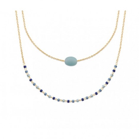 Collier femme, plaqué or, perles de Miyuki & Amazonite bleue - Luny