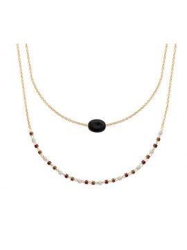 Collier femme, plaqué or, perles de Miyuki & Agate noire - Luny
