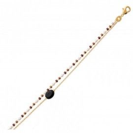 Bracelet femme, plaqué or, perles de Miyuki & Agate noire - Luny