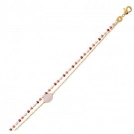 Bracelet femme, plaqué or, perles de Miyuki & Quartz Rose - Luny