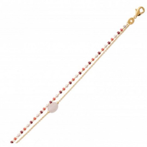Bracelet femme, plaqué or, perles de Miyuki & Quartz Rose - Luny