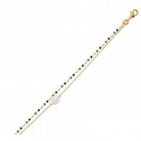 Bracelet femme, plaqué or, perles de Miyuki & Pierre de Lune - Luny